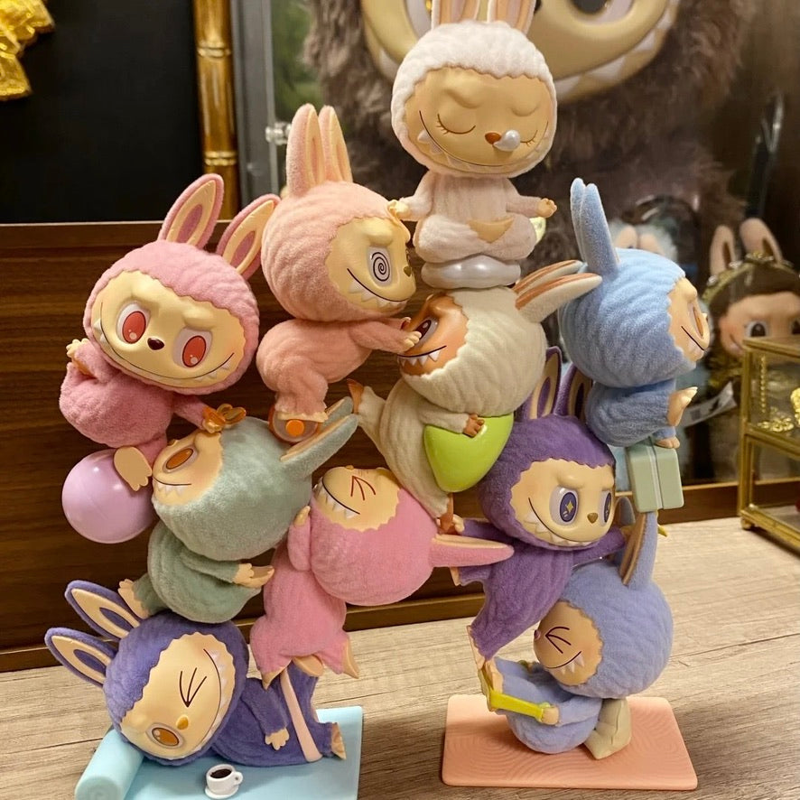 Original POP MART THE MONSTERS Lazy Yoga Figures | Flocked | LottaToy