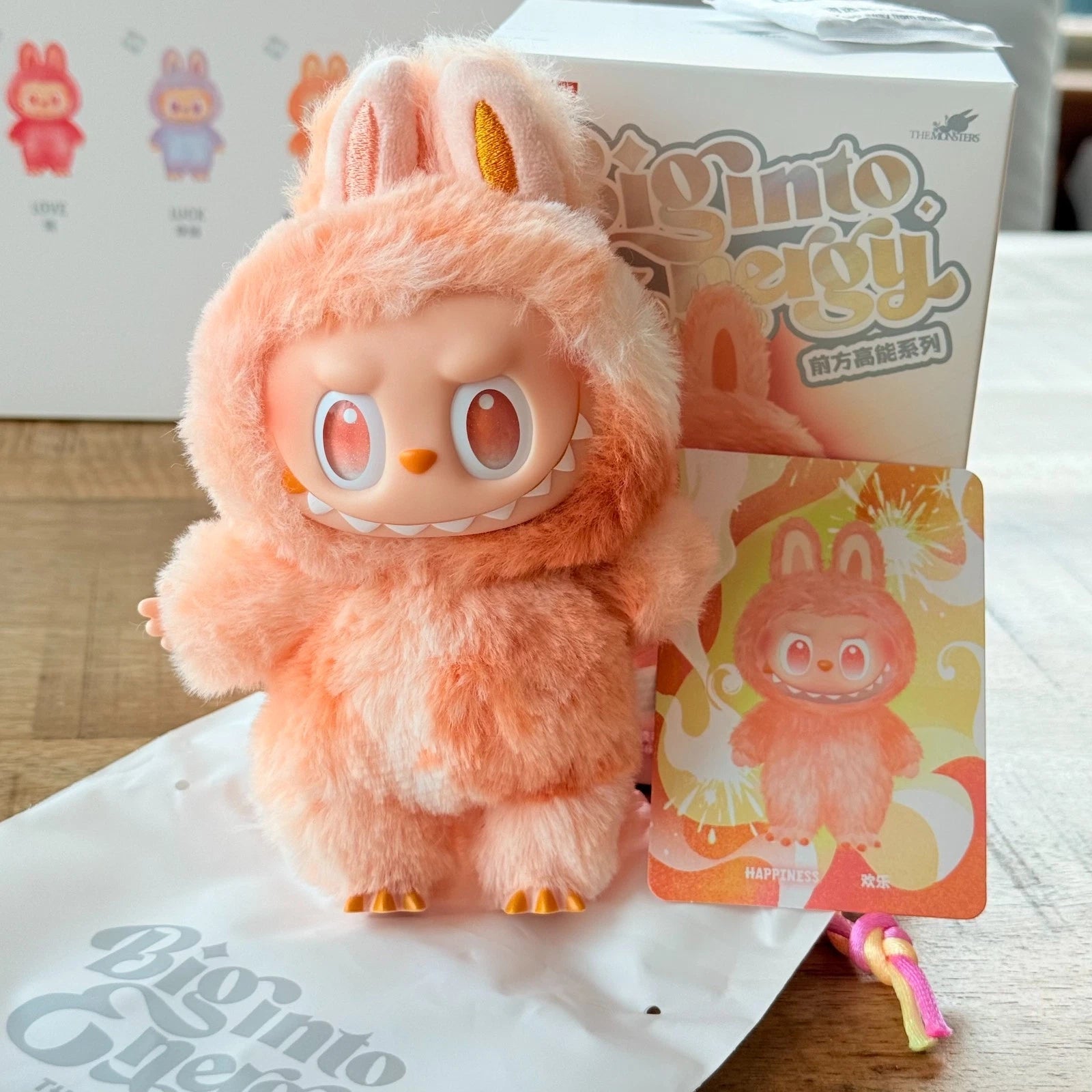 Original POP MART Labubu The Monsters Big Into Energy Series Happiness figure with character card and box