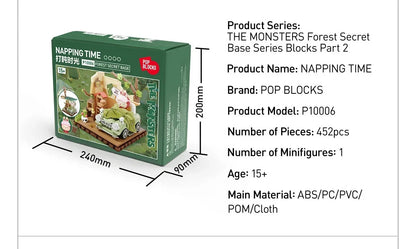 THE MONSTERS Napping Time block set dimensions 240mm x 200mm x 90mm with 452 pieces and 1 minifigure