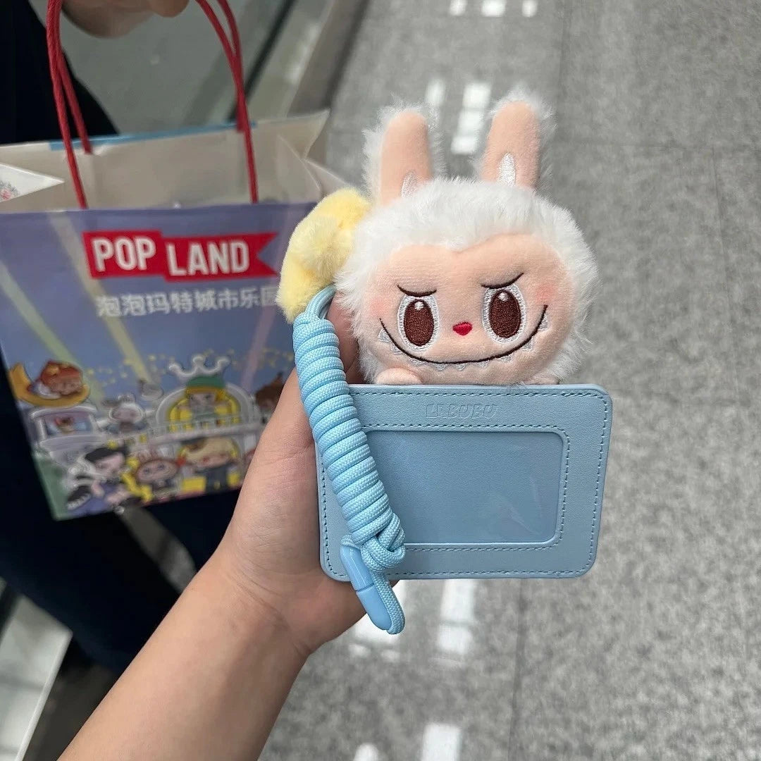 Plush Labubu card holder with matching lanyard and soft textured back