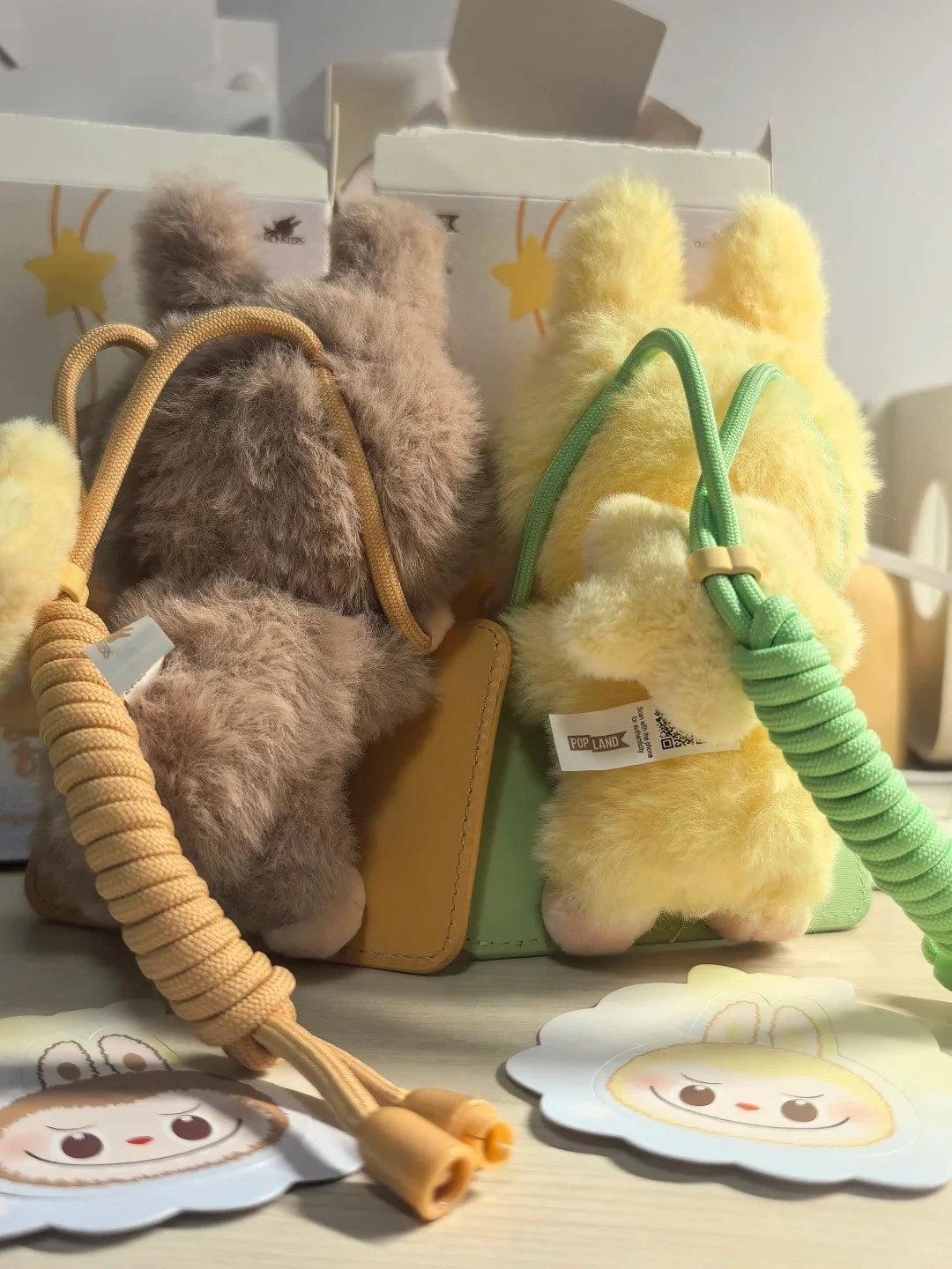 Plush Labubu card holder with matching lanyard and soft textured back