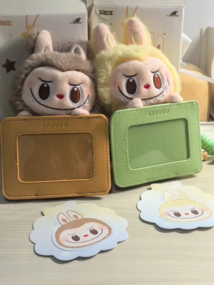 Plush Labubu card holder with matching lanyard and soft textured back
