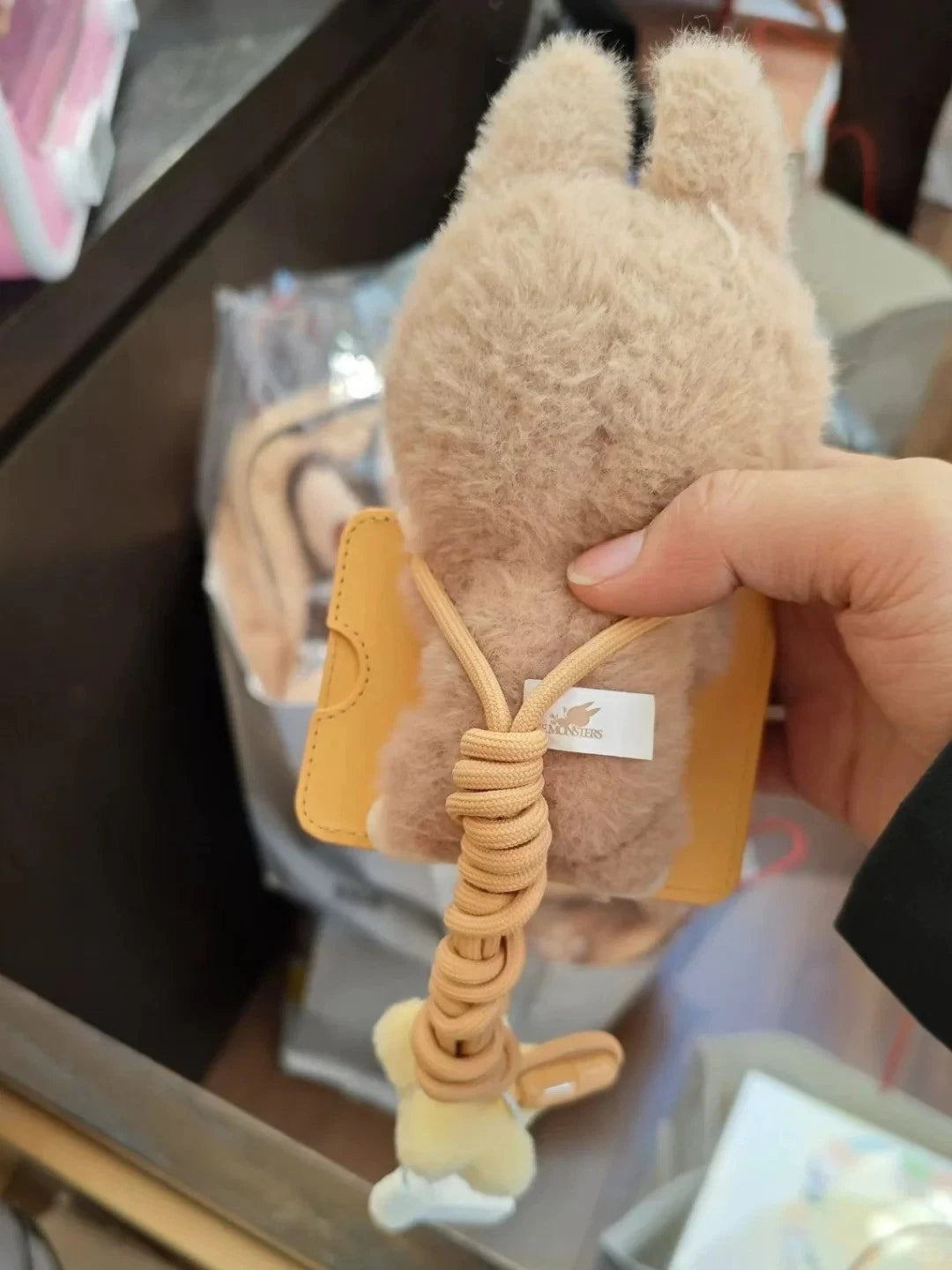 Plush Labubu card holder with matching lanyard and soft textured back